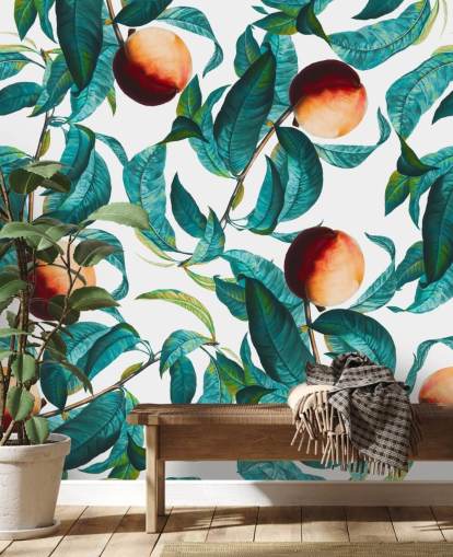 peaches and leaves wallpaper