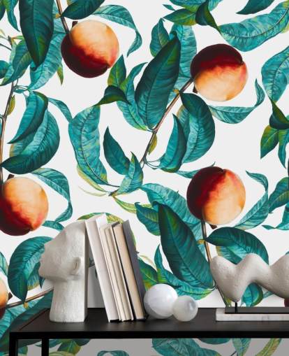 peaches and leaves wallpaper
