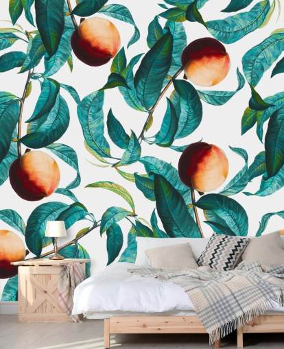 peaches and leaves wallpaper