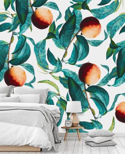 peaches and leaves wallpaper
