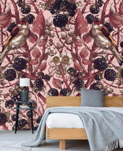 papel de parede de bagas pretas e folhas roxas