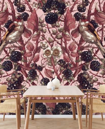 zwarte bessen en paarse bladeren behang