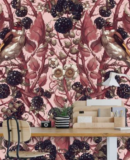 papel de parede de bagas pretas e folhas roxas