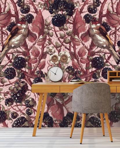 papel de parede de bagas pretas e folhas roxas