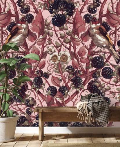 papier peint baies noires et feuilles violettes papier peint baies noires et feuilles violettes