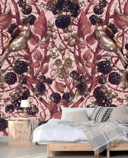 papel de parede de bagas pretas e folhas roxas