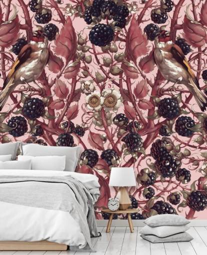 papel de parede de bagas pretas e folhas roxas