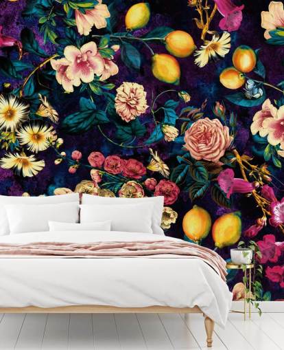 papel pintado de frutas oscuras y flores papel pintado de frutas oscuras y flores