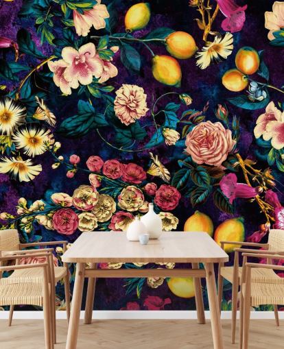 dark fruit and floral wallpaper