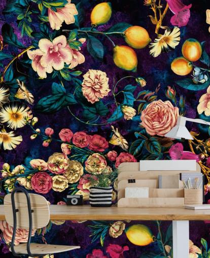 dark fruit and floral wallpaper