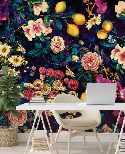 dark fruit and floral wallpaper
