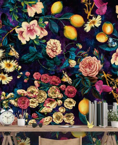 dark fruit and floral wallpaper