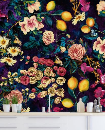 mørk frukt og floral tapet