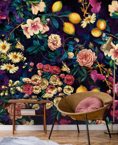 mørk frukt og floral tapet