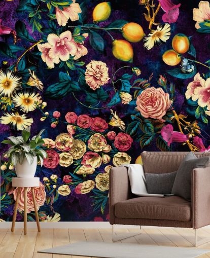 donker fruit- en bloemenbehang donker fruit- en bloemenbehang