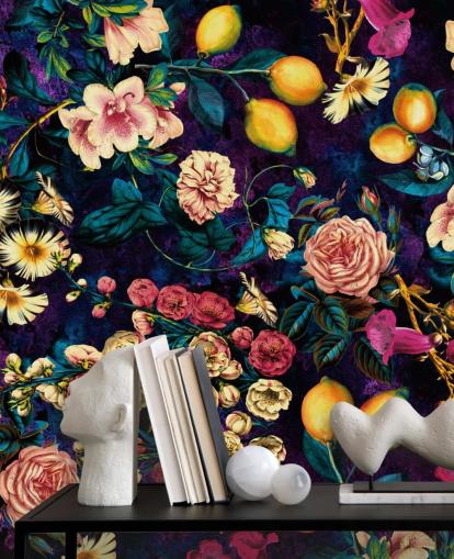 dunkle Obst- und Blumentapete dunkle Obst- und Blumentapete