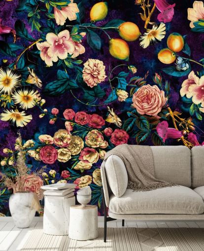 papel pintado de frutas oscuras y flores papel pintado de frutas oscuras y flores