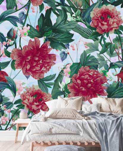 red flowers and green leaves wallpaper