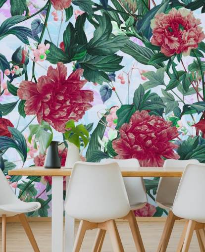 rode bloemen en groene bladeren behang rode bloemen en groene bladeren behang