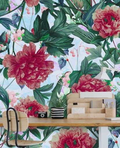 rote Blumen und grüne Blätter Wallpaper