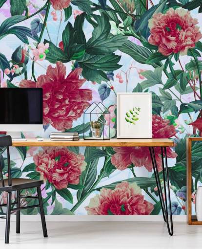 red flowers and green leaves wallpaper