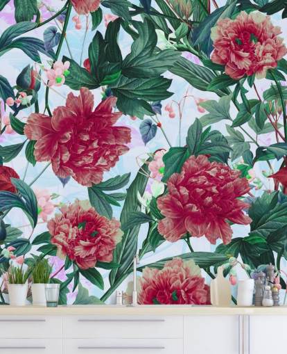 red flowers and green leaves wallpaper