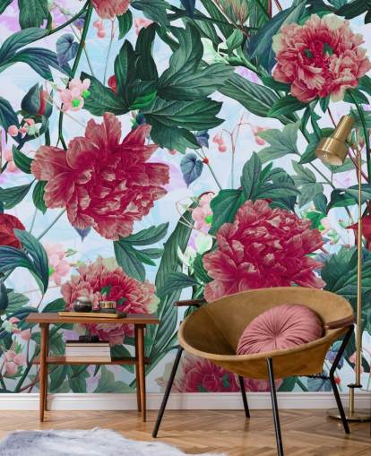 red flowers and green leaves wallpaper