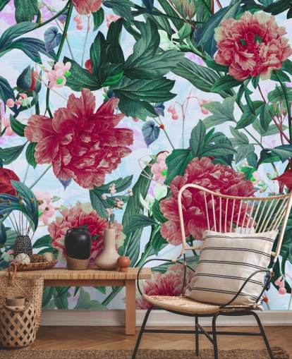 rode bloemen en groene bladeren behang rode bloemen en groene bladeren behang