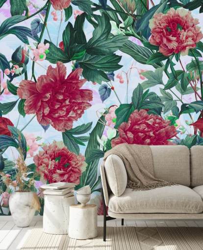 rode bloemen en groene bladeren behang rode bloemen en groene bladeren behang