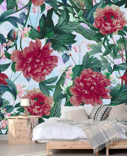 red flowers and green leaves wallpaper