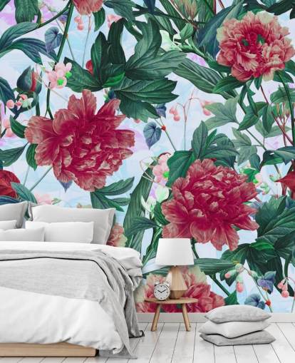 red flowers and green leaves wallpaper