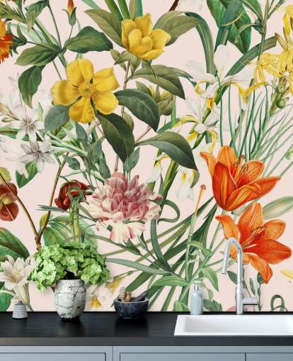 papel de parede floral tropical