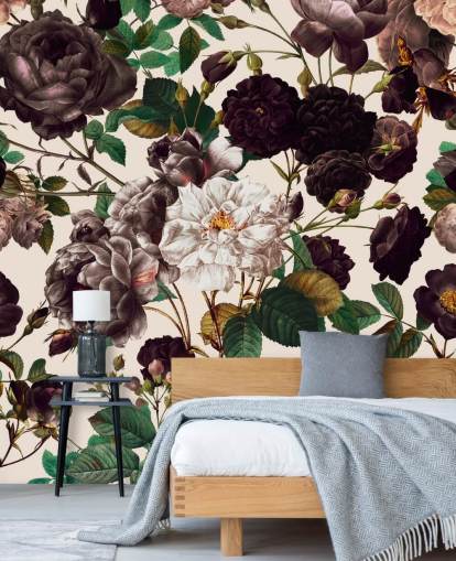 dunkel lila Blumen Papiertapete