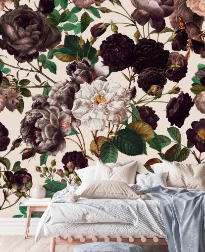 dunkel lila Blumen Papiertapete