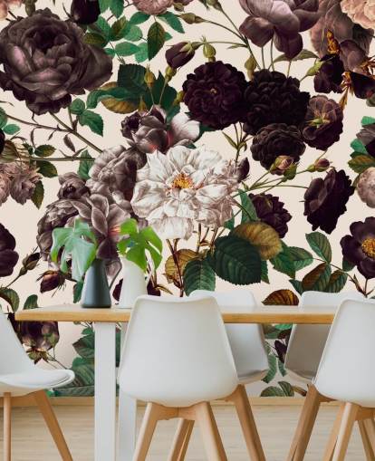 dunkel lila Blumen Papiertapete