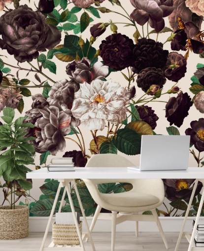 donkerpaarse bloemen behang