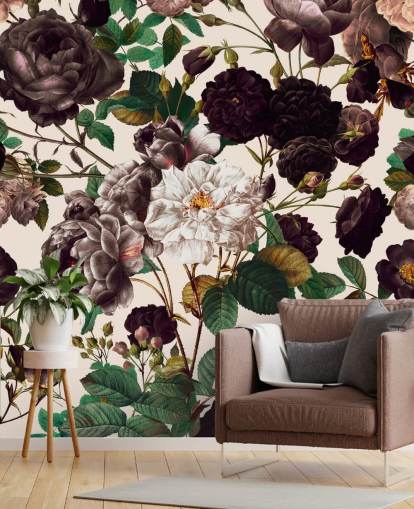 dunkel lila Blumen Papiertapete dunkel lila Blumen Papiertapete