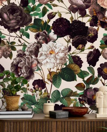 dunkel lila Blumen Papiertapete