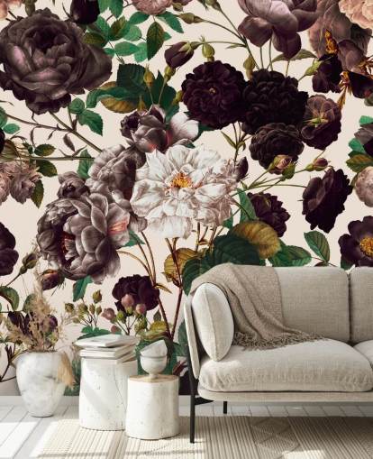 dunkel lila Blumen Papiertapete