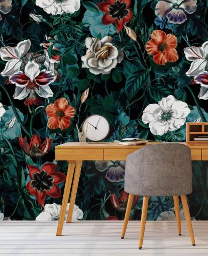 vita och röda blommor på grön bakgrundsbild