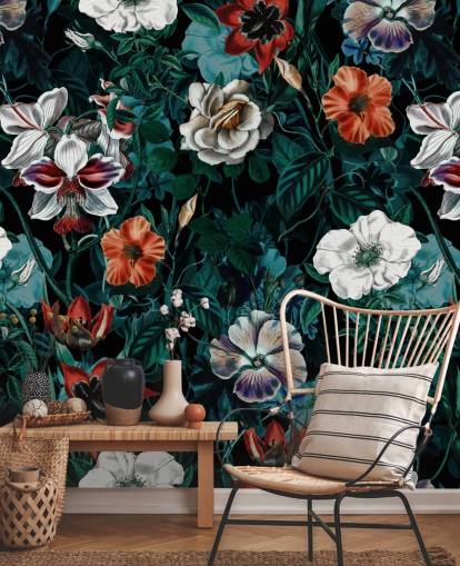 papel pintado de flores blancas y rojas sobre fondo verde papel pintado de flores blancas y rojas sobre fondo verde