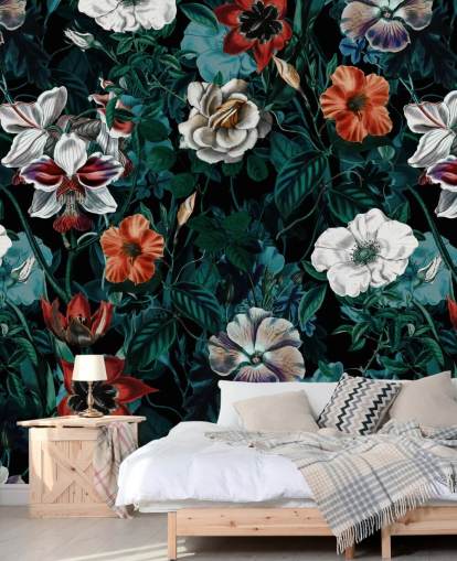 papel pintado de flores blancas y rojas sobre fondo verde papel pintado de flores blancas y rojas sobre fondo verde