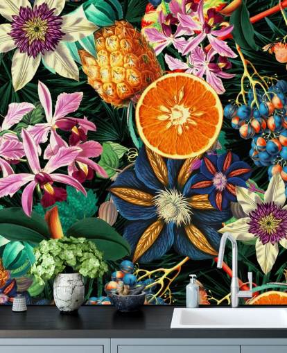 fruit and flowers wallpaper