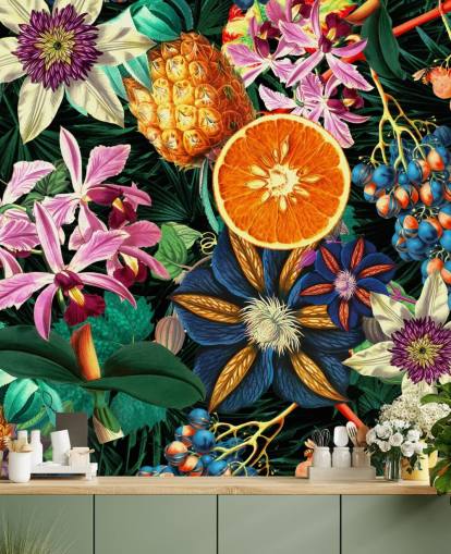 papel pintado de frutas y flores