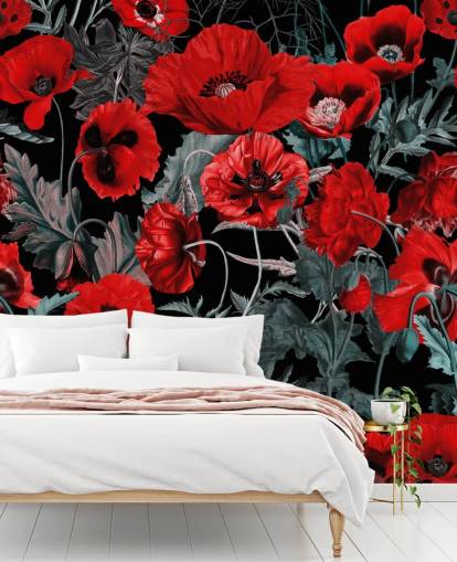 papel pintado amapolas rojo oscuro