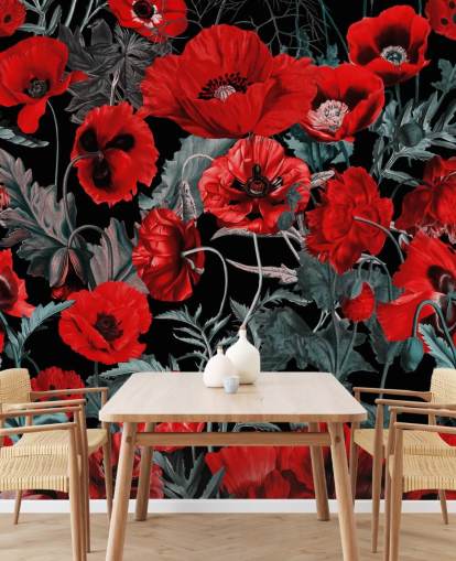 donkerrood papavers behang donkerrood papavers behang