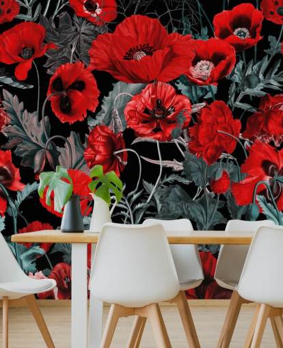 papel pintado amapolas rojo oscuro