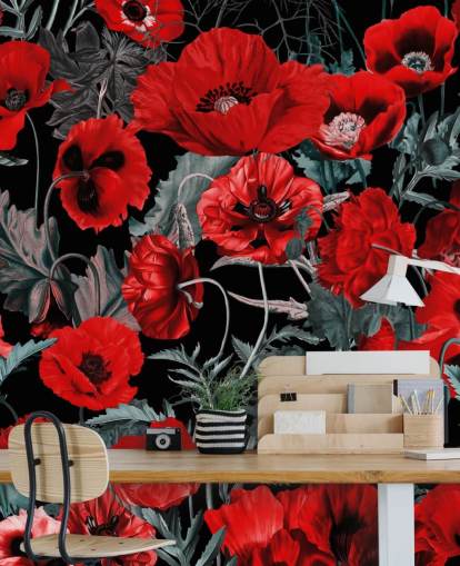 papel pintado amapolas rojo oscuro