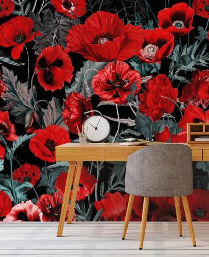 papier peint coquelicots rouge foncé