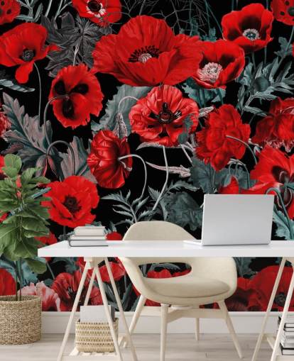 papel pintado amapolas rojo oscuro